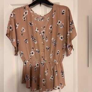 Sienna Sky Floral Blouse - Tan and White